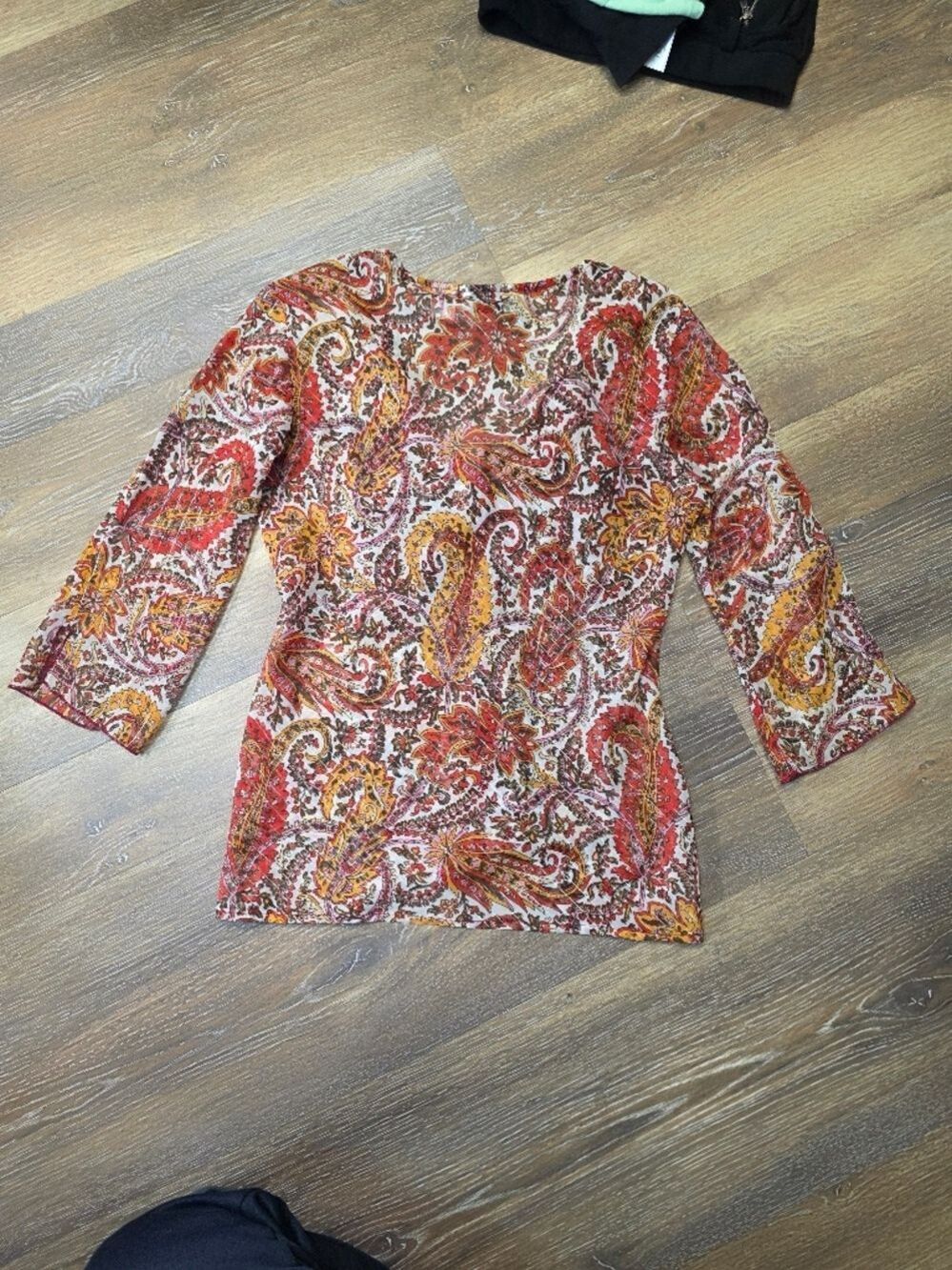 Paisley Tie-Front V-Neck Blouse in Rust Multi - Picture 6 of 6